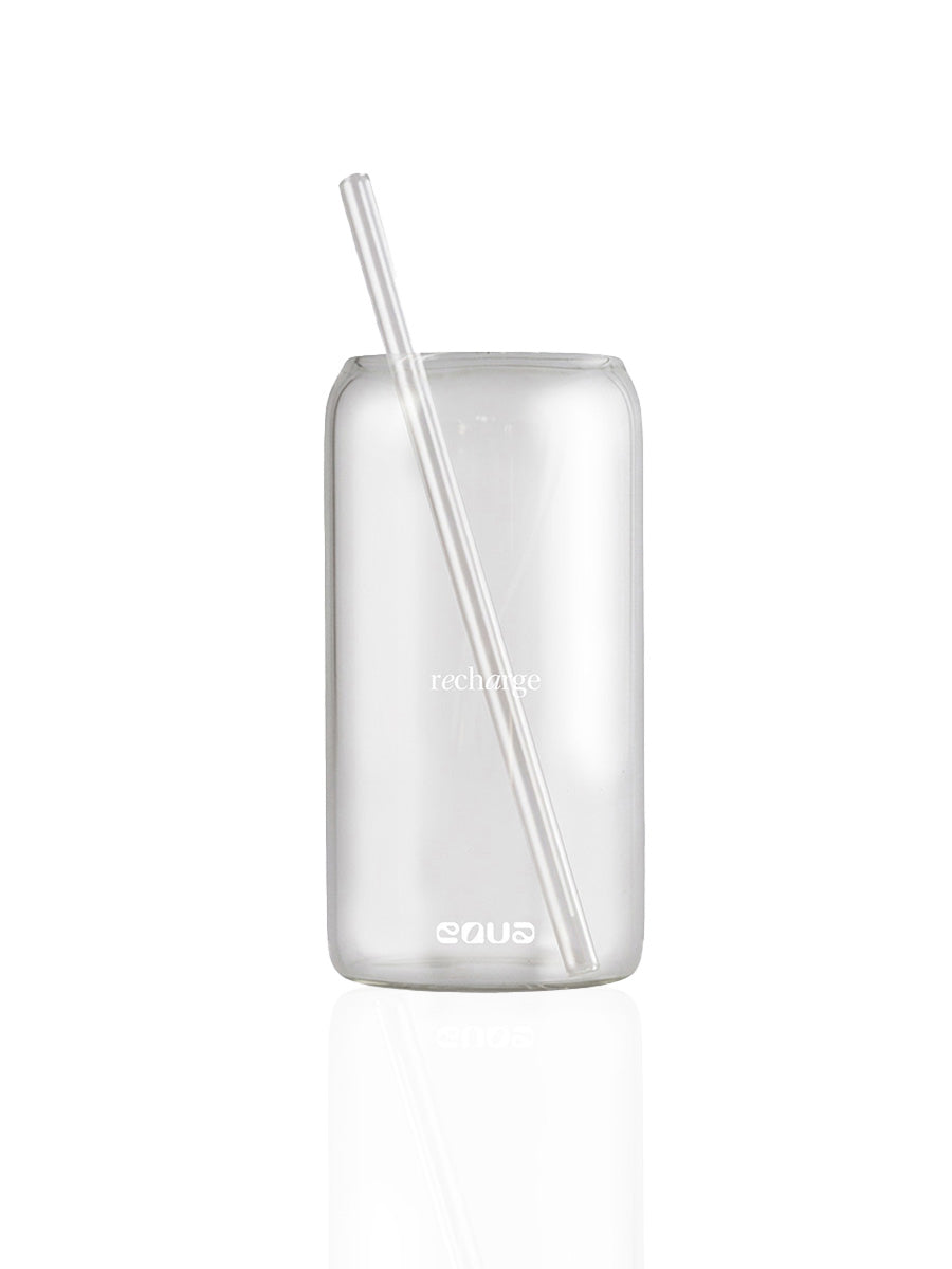 Recharge Glass Tumbler + straw